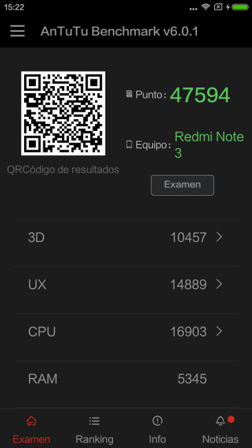 Resultado en AnTuTu del Xiaomi Redmi Note 3
