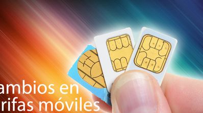 Tarjetas SIM en una mano con letrero de cambios en las tarifas móviles de marzo de 2016