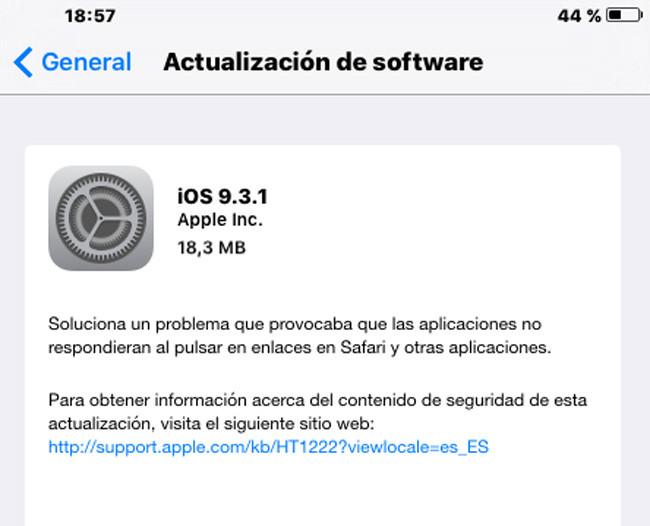 Actualización OTA con iOS 9.3.1