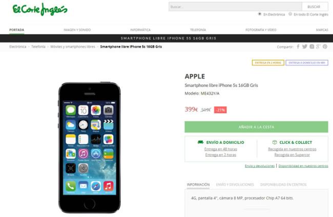 iPhone 5s de 16 GB rebajado en El Corte Inglés