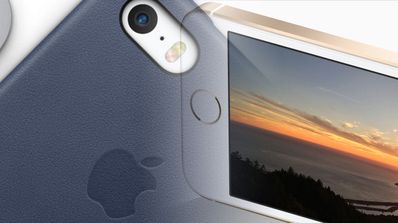 iPhone SE funda azul y modelo blanco en panorámico