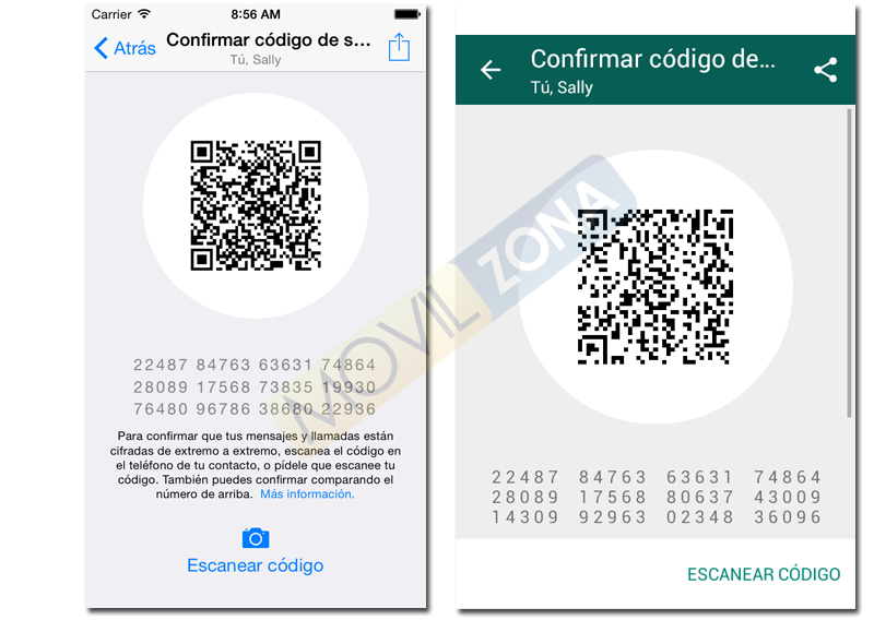 pantallas ios y Android del cifrado de seguridad de Whatsapp