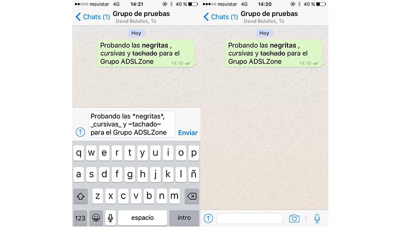 pantallazos de texto con formato en WhatsApp para iOS