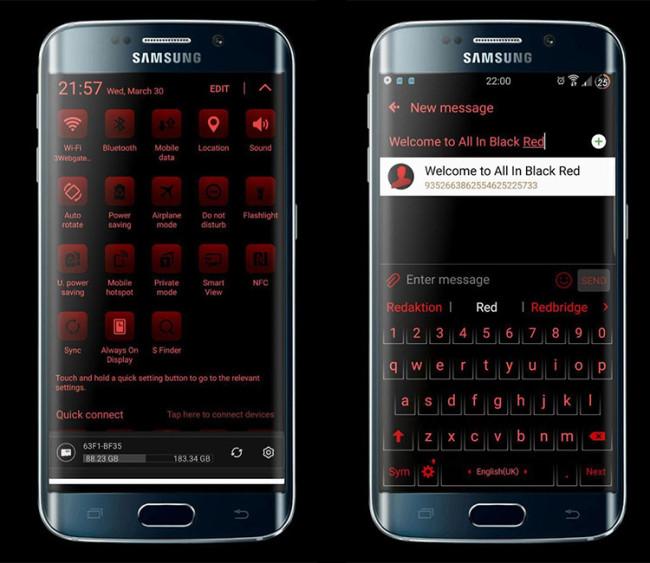 Tema negro y rojo para dispositivos Samsung Galaxy