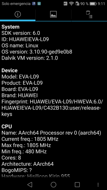 Datos del Huawei P9 en Quadrant