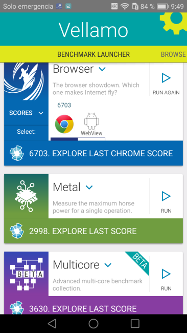 Resultado en Vellamo del Huawei P9