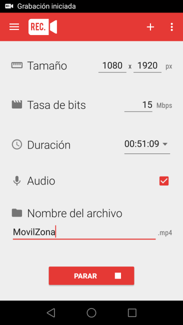 Android Rec. Screen Recorder - Grabación Iniciada