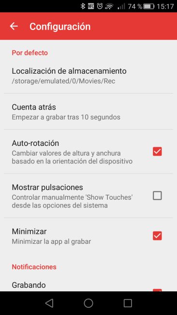 Android Rec. Screen Recorder - Opciones