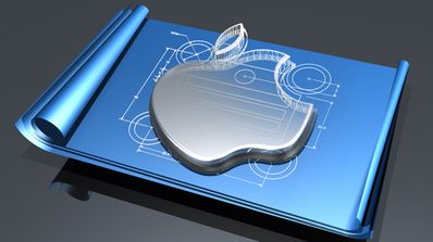 Logotipo de Apple sobre fondo azul