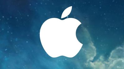 Logo de Apple sobre fondo azul