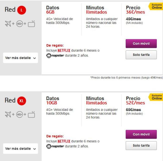 Tarifa Red L y XL Vodafone