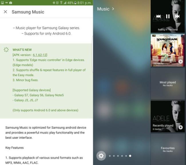 App Samsung Music para el Samsung Galaxy S7 Edge