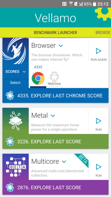 Resultado en Vellamo del HTC 10