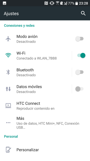 Ajustes del HTC 10
