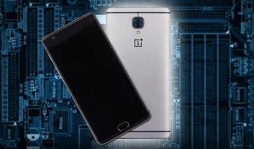 oneplus 3 gris con fondo de circuitos