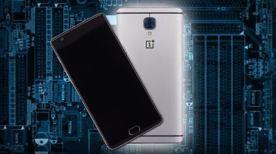 oneplus 3 gris con fondo de circuitos