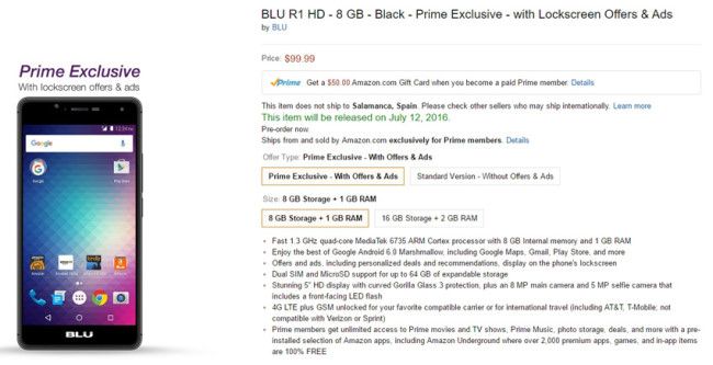 Smartphone económico en Amazon