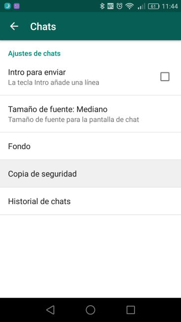 Configurar opciones de Chat en WhatsApp
