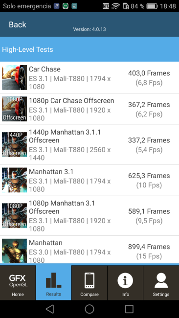 Resultado en GFXBench del Huawei P9 Plus