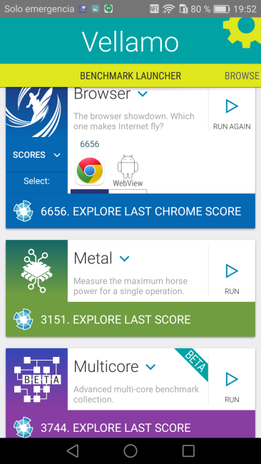 resultado en Vellamo del Huawei P9 Plus