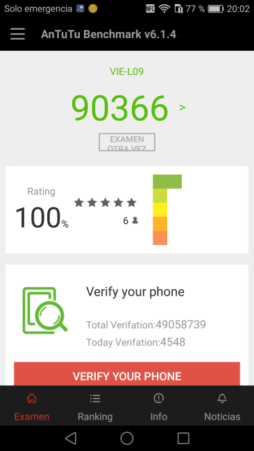 resultados en AnTuTu del Huawei P9 Plus