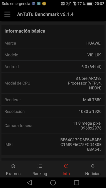 Datos en AnTuTu del Huawei P9 Plus