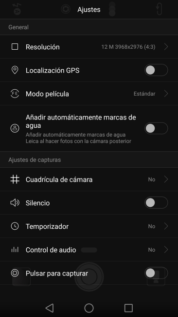 Opciones de la cámara del Huawei P9 Plus