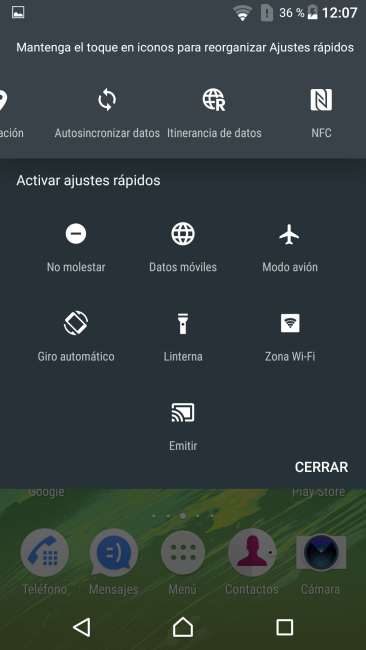 Accesos rápidos del Sony Xperia X