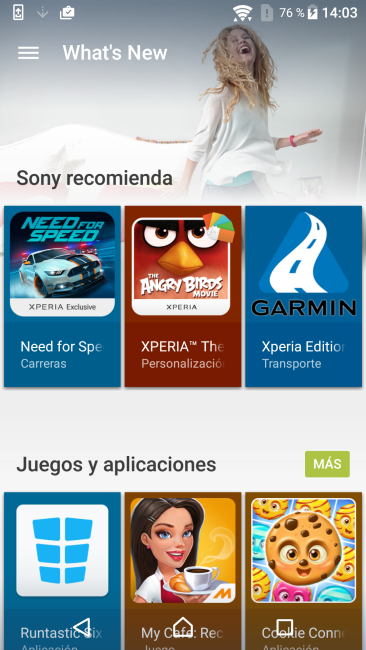 Contenidos incluidos en el Sony Xperia X