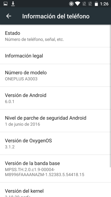 Información del sistema en el OnePlus 3