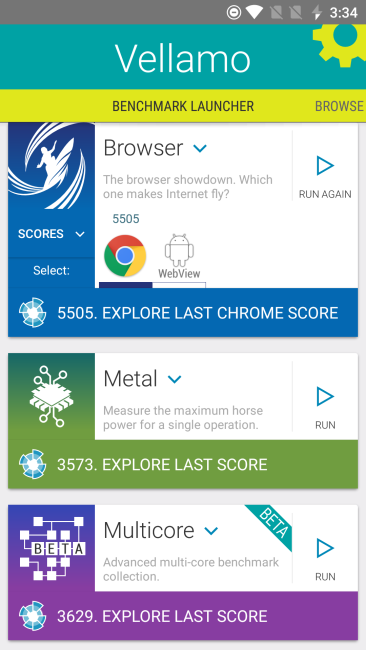 Resultado en Vellamo del OnePlus 3