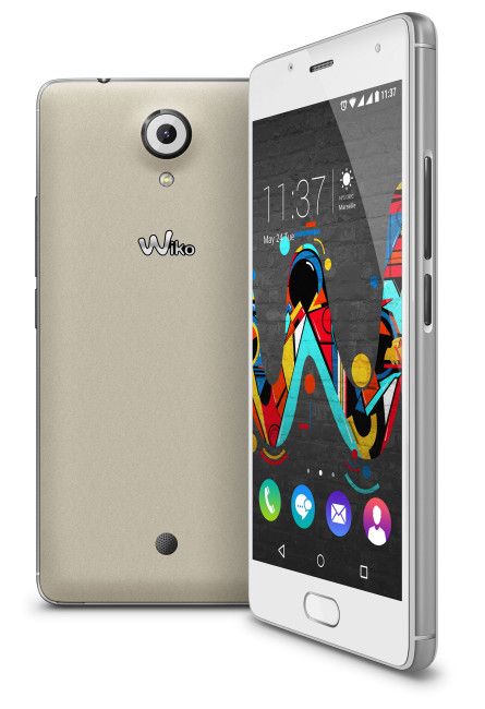 Wiko Ufeel color crema vista lateral y delantera
