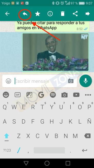 Pantallazo de WhatsApo nueva función citas