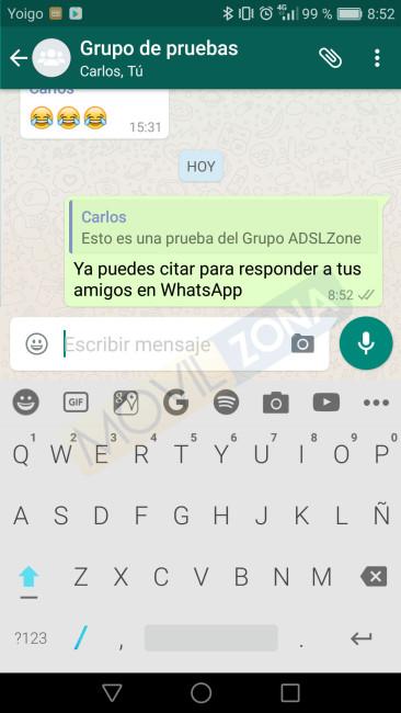 Pantallazo de WhatsApo nueva función citas