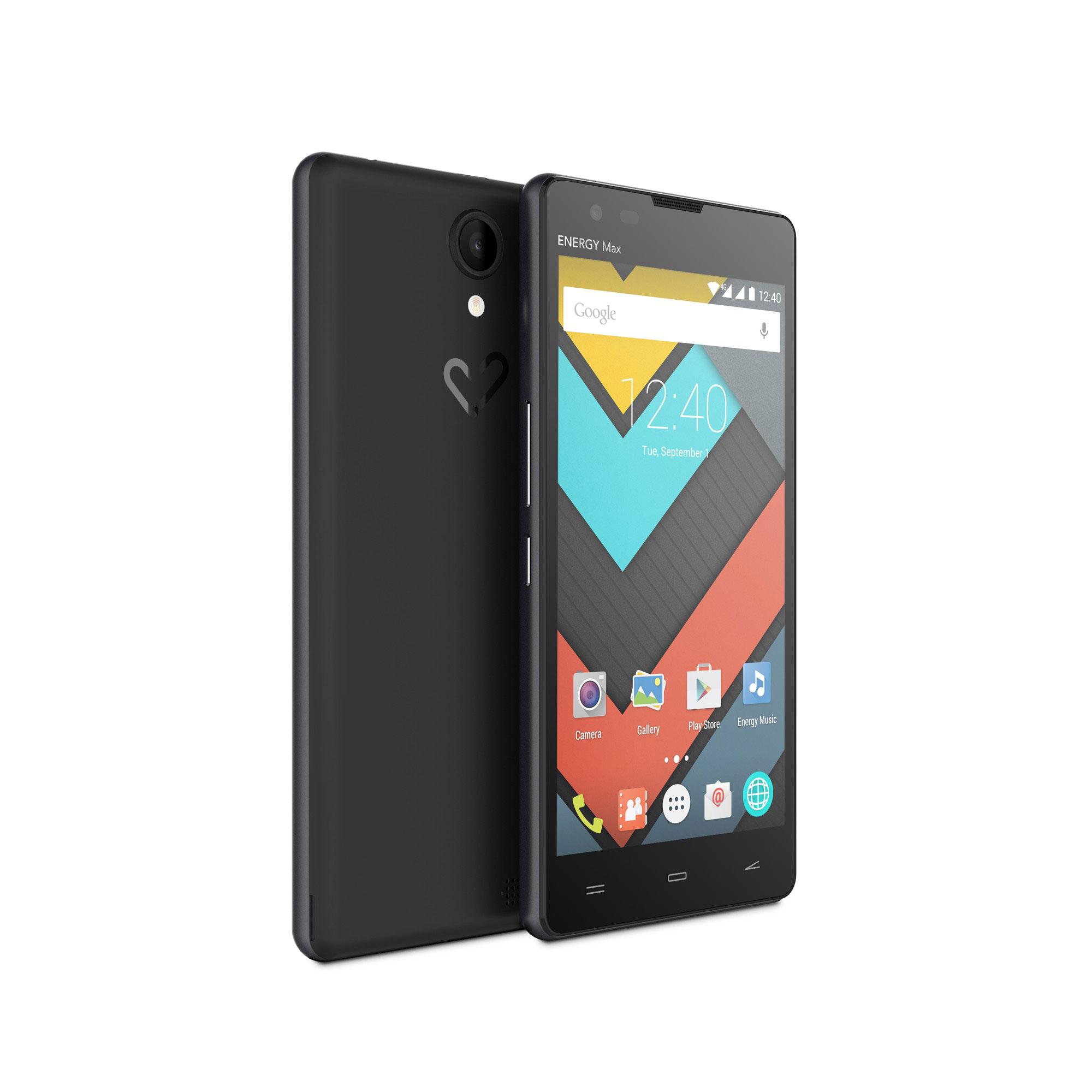 Energy Phone Max 4G negro con pantalla encendida