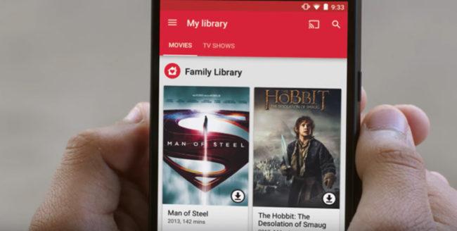 Apartado Famiy Library en Google Play Movies