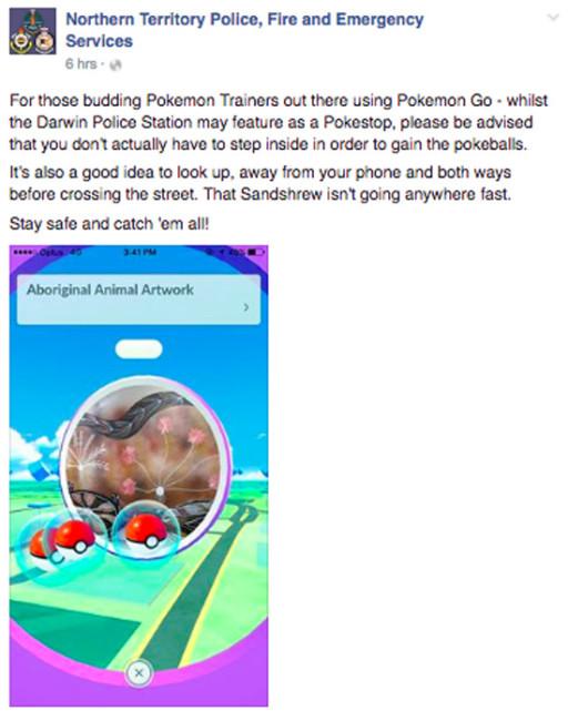 Aviso de la policía sobre el uso de Pokémon Go