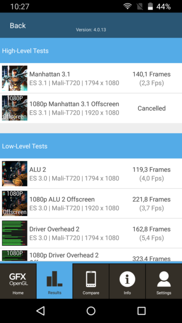 Resultado GFXBench con el TP-Link Neffos C5 Max