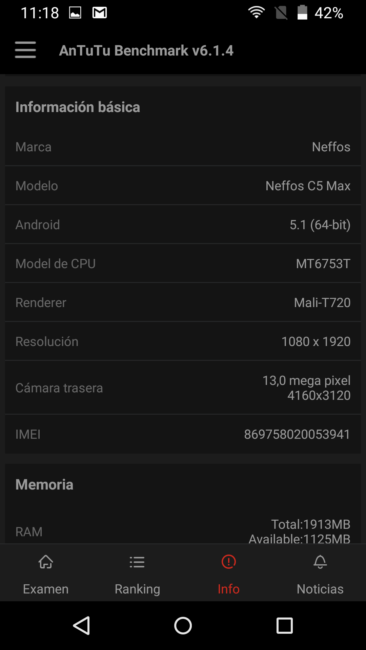 TP-Link Neffos C5 Max datos en AnTuTu