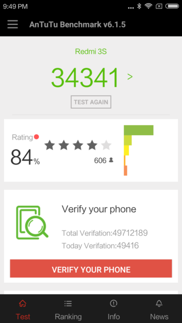Resultado en AnTuTu del Xiaomi 3S