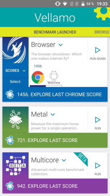 Resultado en Vellamo del Alcatel POP 4 Plus