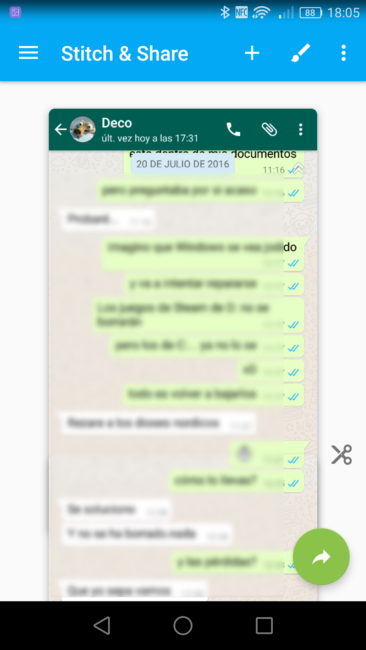 Uniendo capturas de pantalla de conversación de WhatsApp