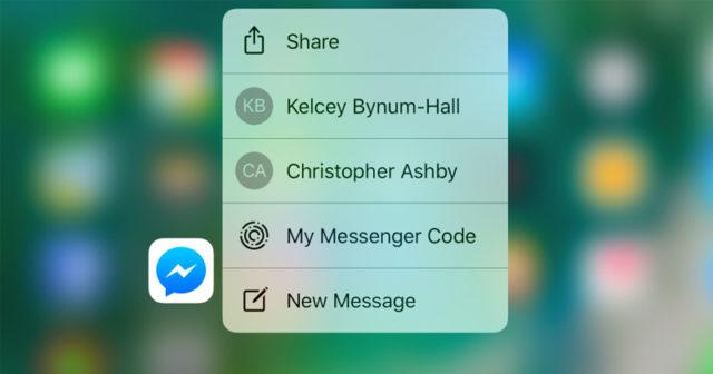 opciones 3d touch en ios dentro de facebook messenger