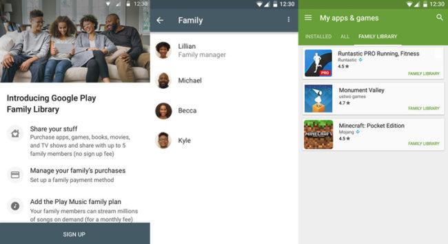 Interfaz de Google Play Family Library
