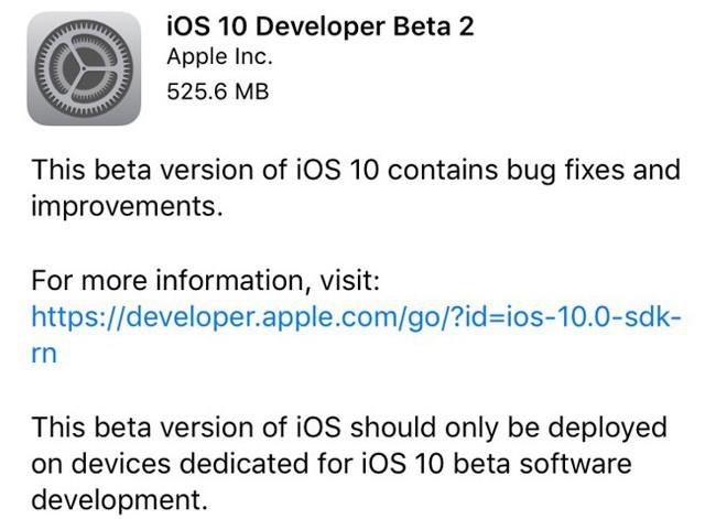 Versión iOS 10 Beta 2