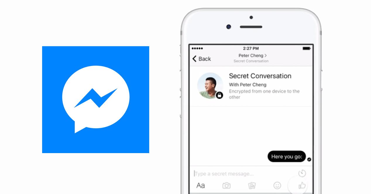 logo facebook messenger y iphone con chat secreto