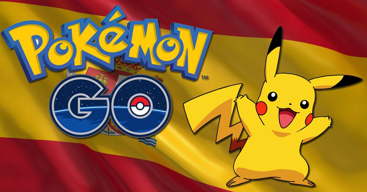 logo de pokemon go con pikachu y bandera de españa