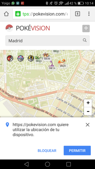 pantalla mapa pokevision permiso GPS