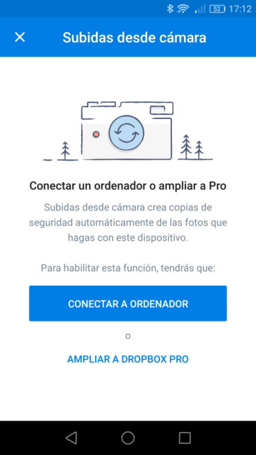 Activar subida de fotos Dropbox para Android