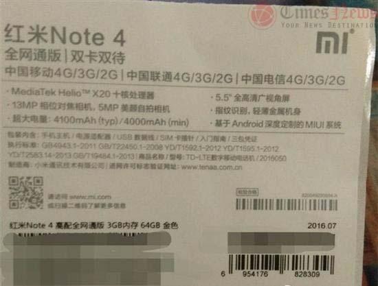 Fotografía de la caja del Xiaomi Redmi Note 4